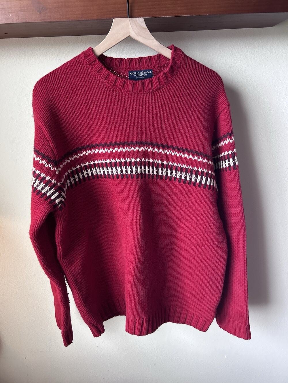 100% Lambswool American Eagle Red Knit Crewneck Sweater